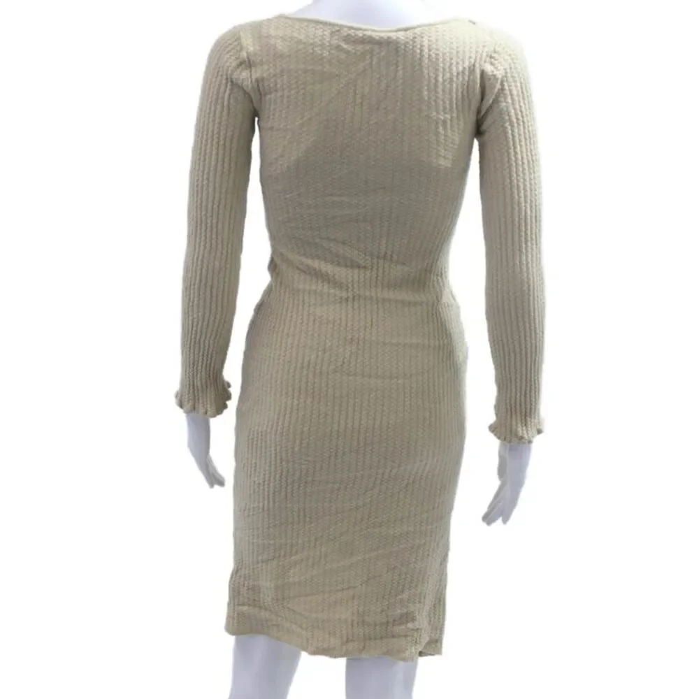 M Missoni Women Bodycon Sweater Dress Beige V Neck Long Sleeve Size 40 - Picture 3 of 7